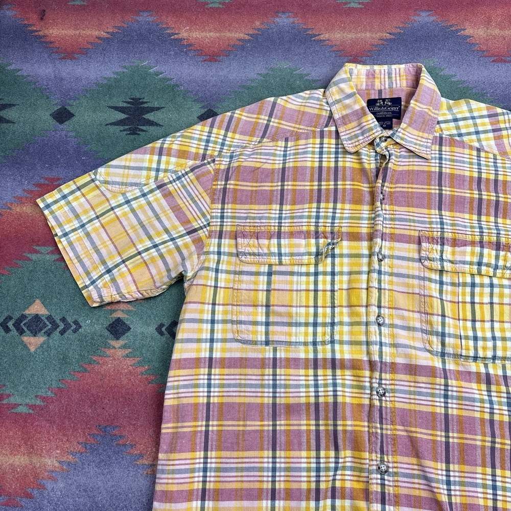 Willis & Geiger Shirt Mens Medium Pink Plaid Cotton Short Sleeve Safari Outdoors - Picture 4 of 10